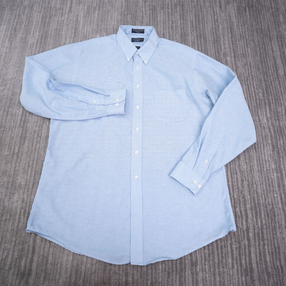 Cambridge Classics Shirt Mens 17.5 36/37 Blue Good Wrinkle Free Oxford USA
